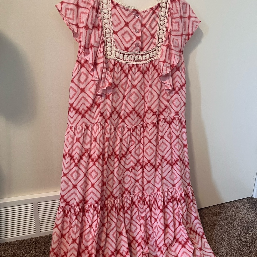 Pink Patterned Babydoll Style Dress - Picture 4 of 4